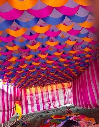 Colourful tent ceiling installed on-site for an event