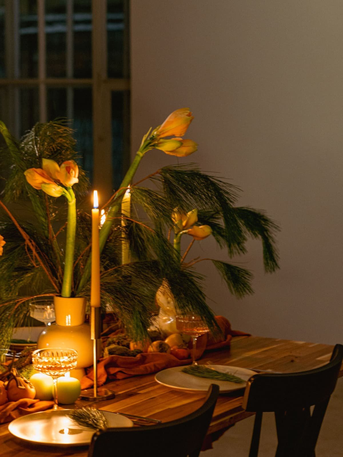Candlelit table setting for an evening celebration